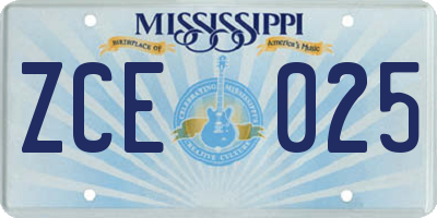 MS license plate ZCE025