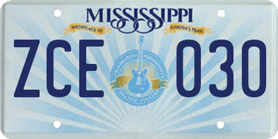 MS license plate ZCE030