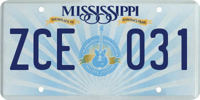 MS license plate ZCE031