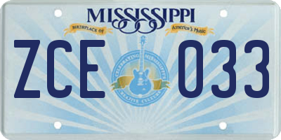 MS license plate ZCE033