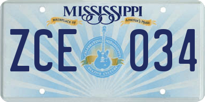 MS license plate ZCE034