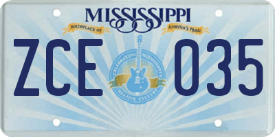 MS license plate ZCE035