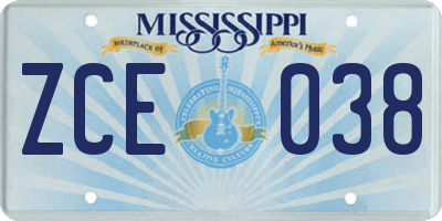 MS license plate ZCE038