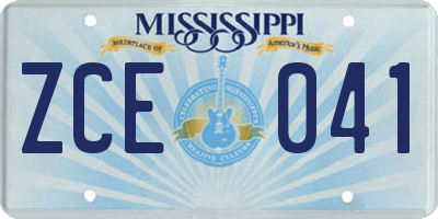 MS license plate ZCE041