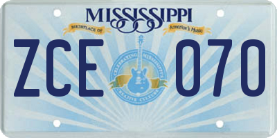 MS license plate ZCE070