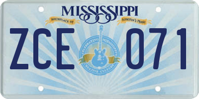 MS license plate ZCE071