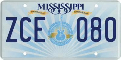 MS license plate ZCE080