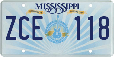 MS license plate ZCE118