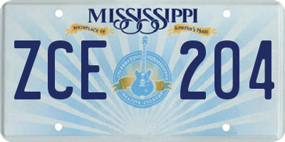 MS license plate ZCE204