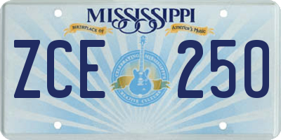 MS license plate ZCE250