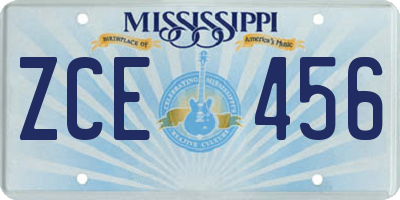 MS license plate ZCE456