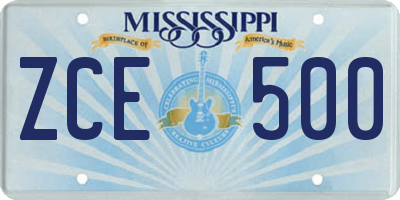 MS license plate ZCE500