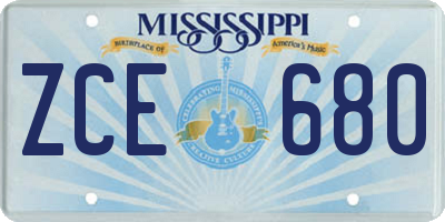 MS license plate ZCE680