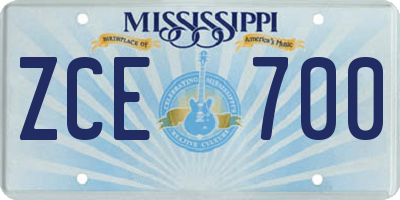 MS license plate ZCE700