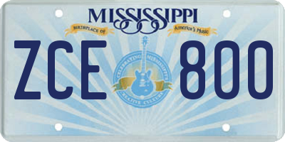 MS license plate ZCE800