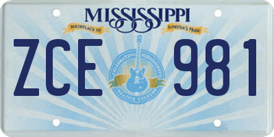 MS license plate ZCE981