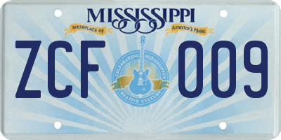 MS license plate ZCF009
