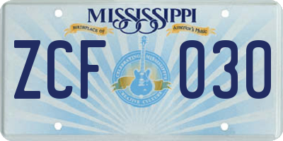 MS license plate ZCF030