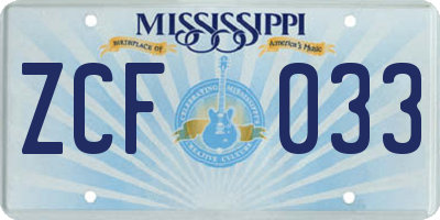 MS license plate ZCF033
