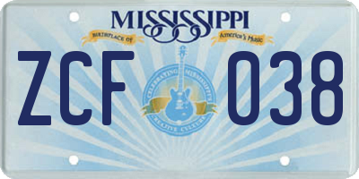 MS license plate ZCF038