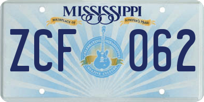 MS license plate ZCF062