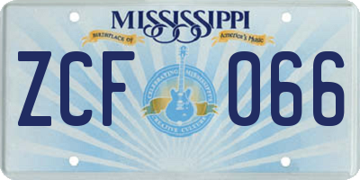 MS license plate ZCF066