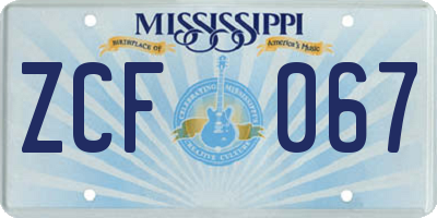 MS license plate ZCF067