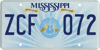 MS license plate ZCF072