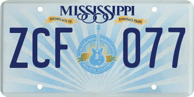 MS license plate ZCF077