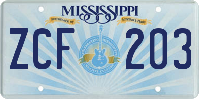 MS license plate ZCF203