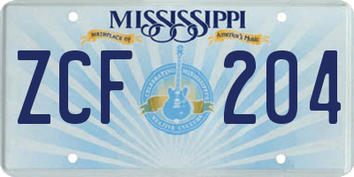 MS license plate ZCF204