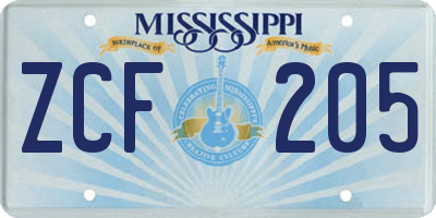 MS license plate ZCF205