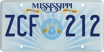 MS license plate ZCF212