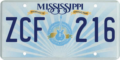 MS license plate ZCF216