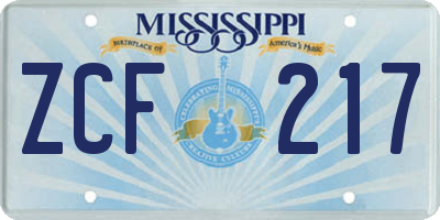 MS license plate ZCF217