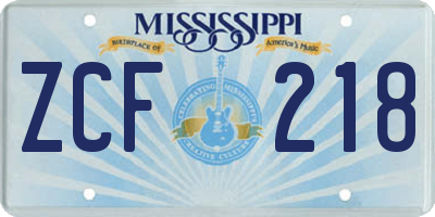 MS license plate ZCF218