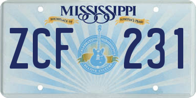 MS license plate ZCF231