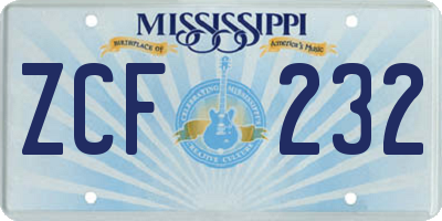 MS license plate ZCF232
