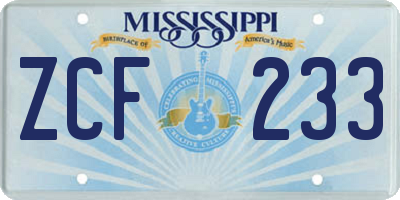 MS license plate ZCF233