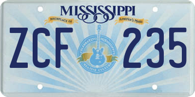 MS license plate ZCF235