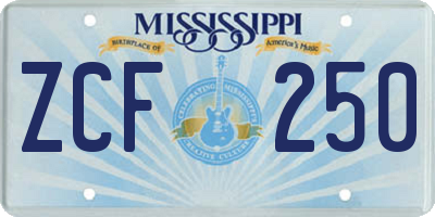 MS license plate ZCF250