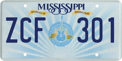 MS license plate ZCF301