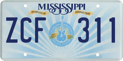 MS license plate ZCF311