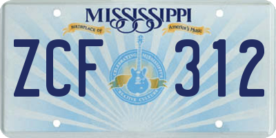 MS license plate ZCF312