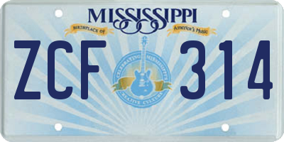 MS license plate ZCF314