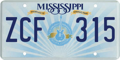 MS license plate ZCF315