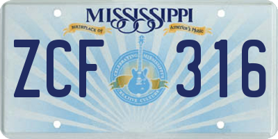 MS license plate ZCF316
