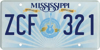 MS license plate ZCF321