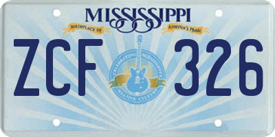 MS license plate ZCF326