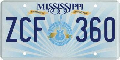 MS license plate ZCF360